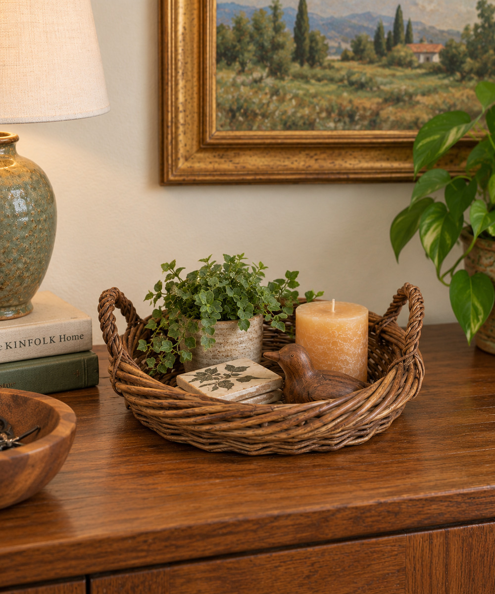 Vintage 2 Handle Wicker Basket Brown 10.5" x 5"